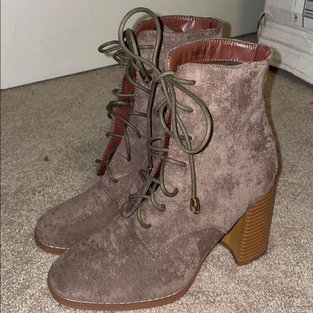 Autumn Lace Up Booties - Taupe